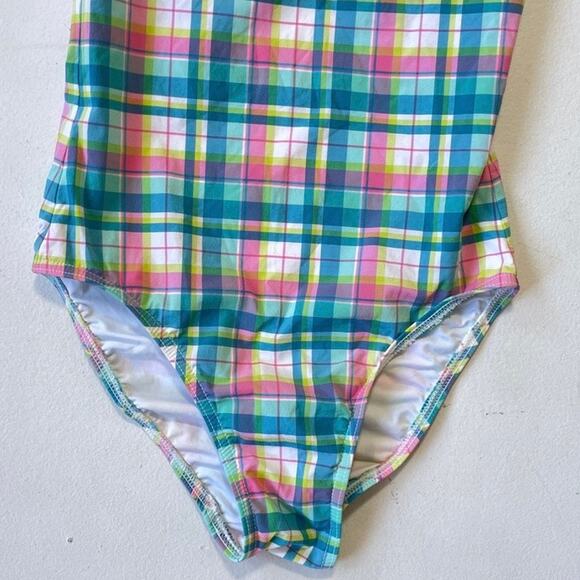 J CREW Pastel Plaid One Piece Swimsuit Sz 0 Underwire High Leg - Picture 4 of 9